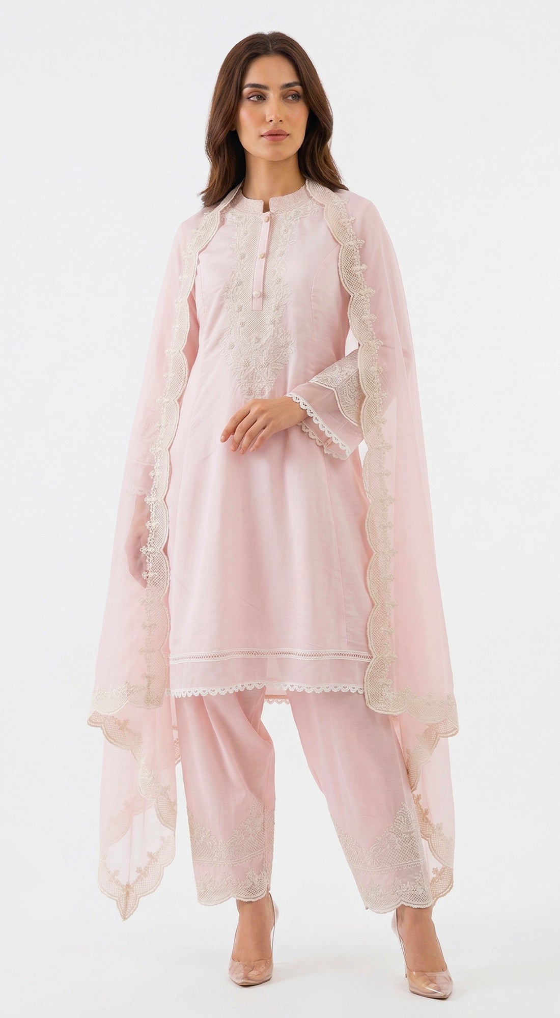 Pink Cotton Embroidered Kurta Set