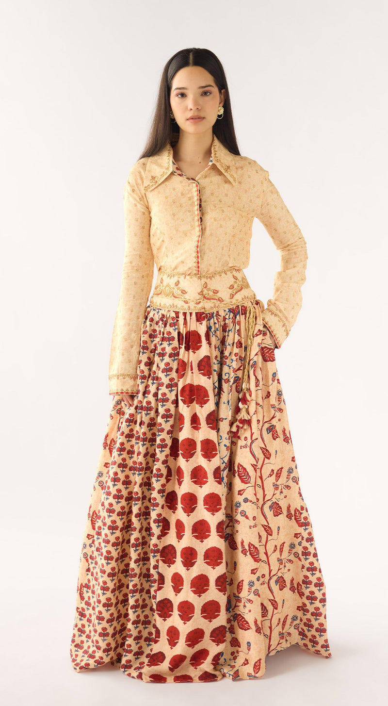 White Raw Silk Embroidered Skirt Set