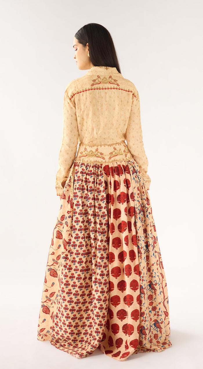 White Raw Silk Embroidered Skirt Set