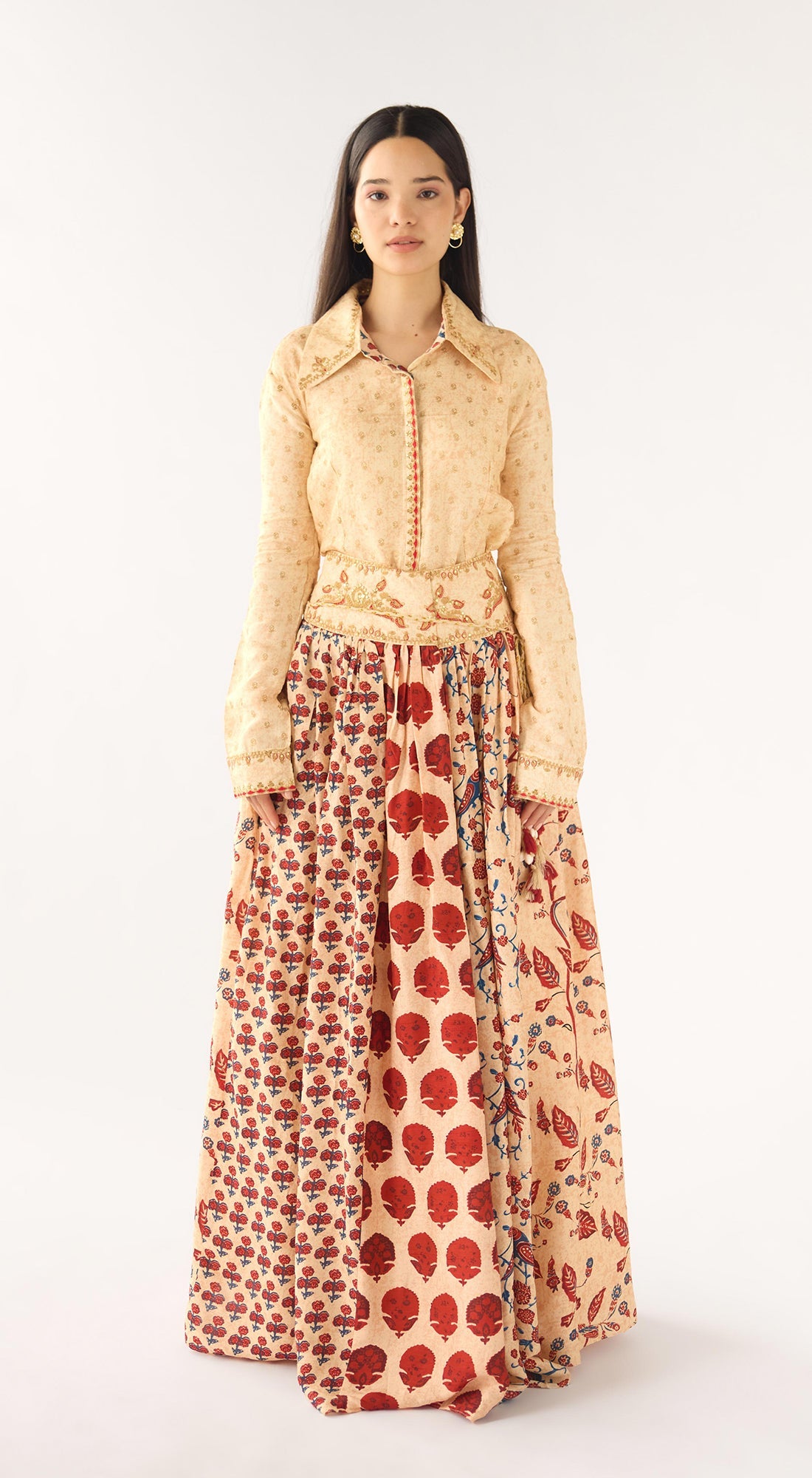 White Raw Silk Embroidered Skirt Set