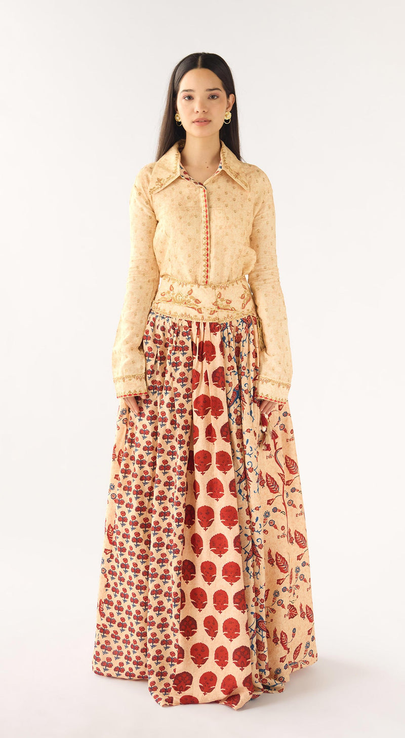 White Raw Silk Embroidered Skirt Set