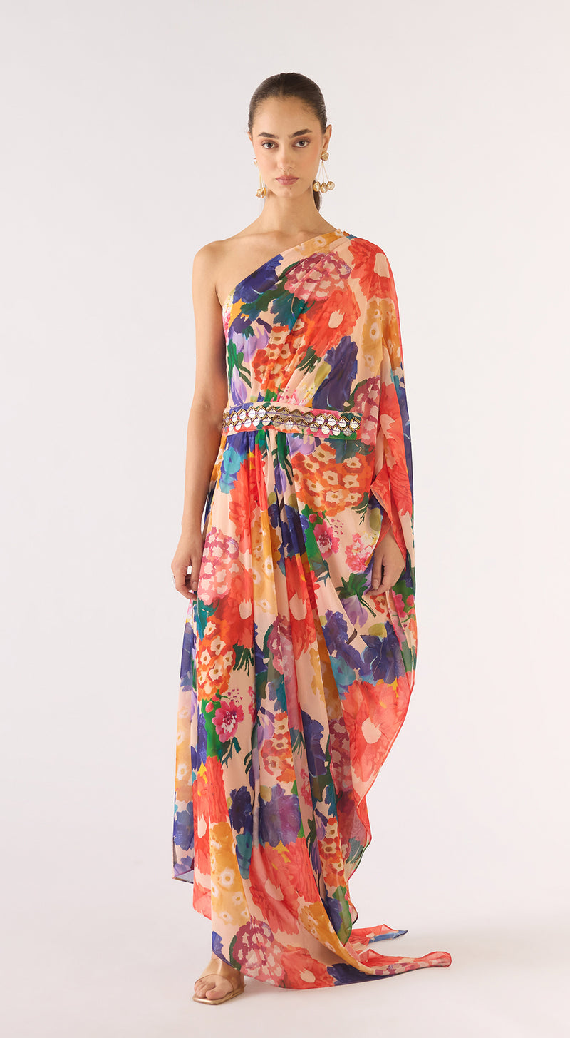 Ivory Georgette Abstract Dress