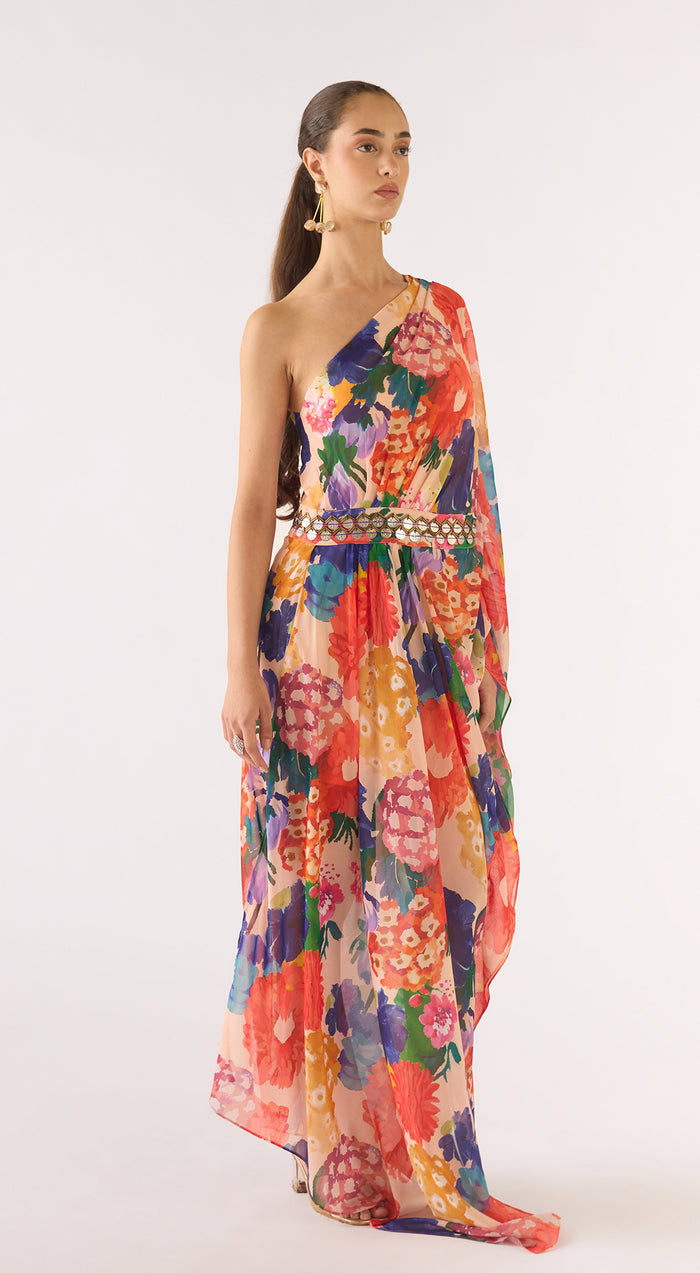 Ivory Georgette Abstract Dress