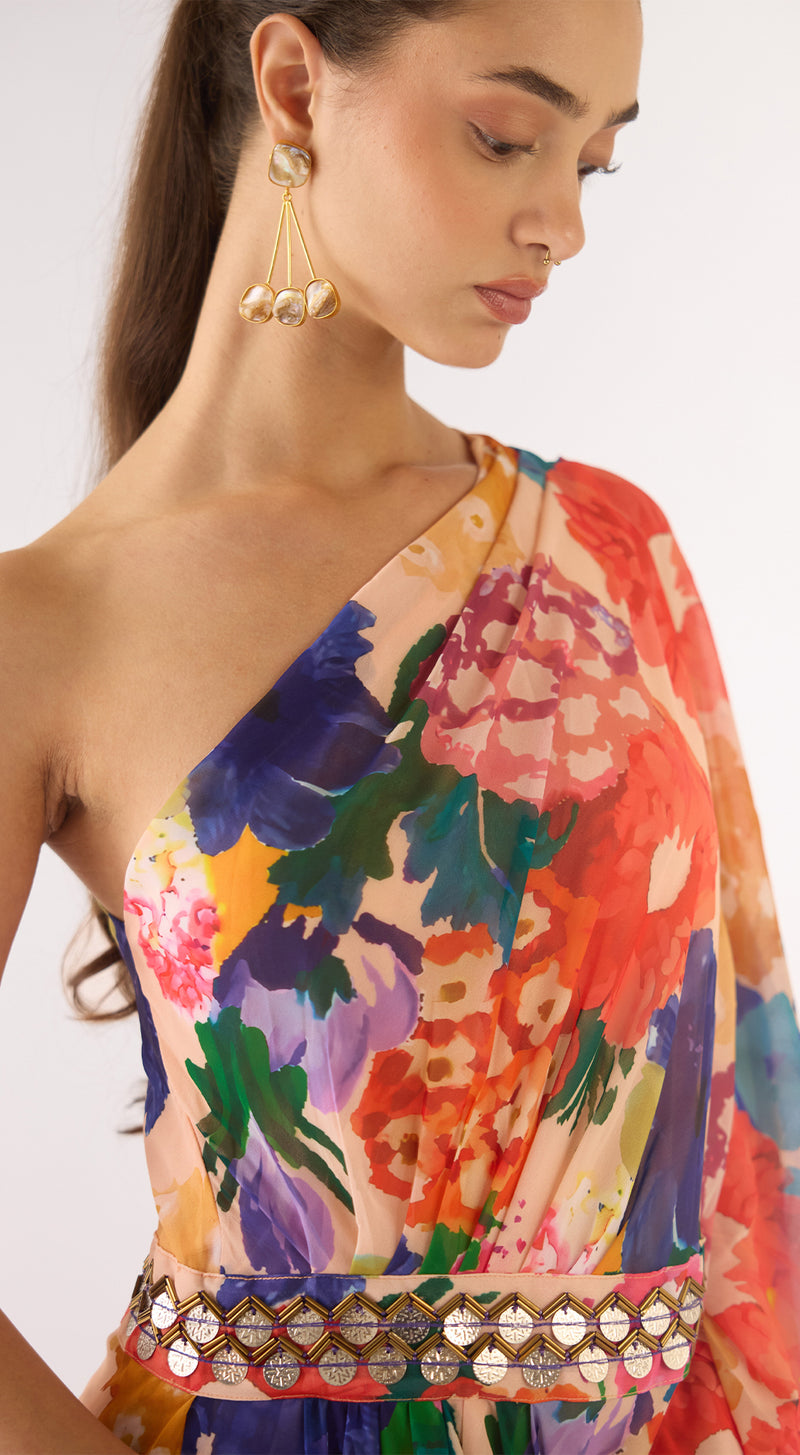 Ivory Georgette Abstract Dress