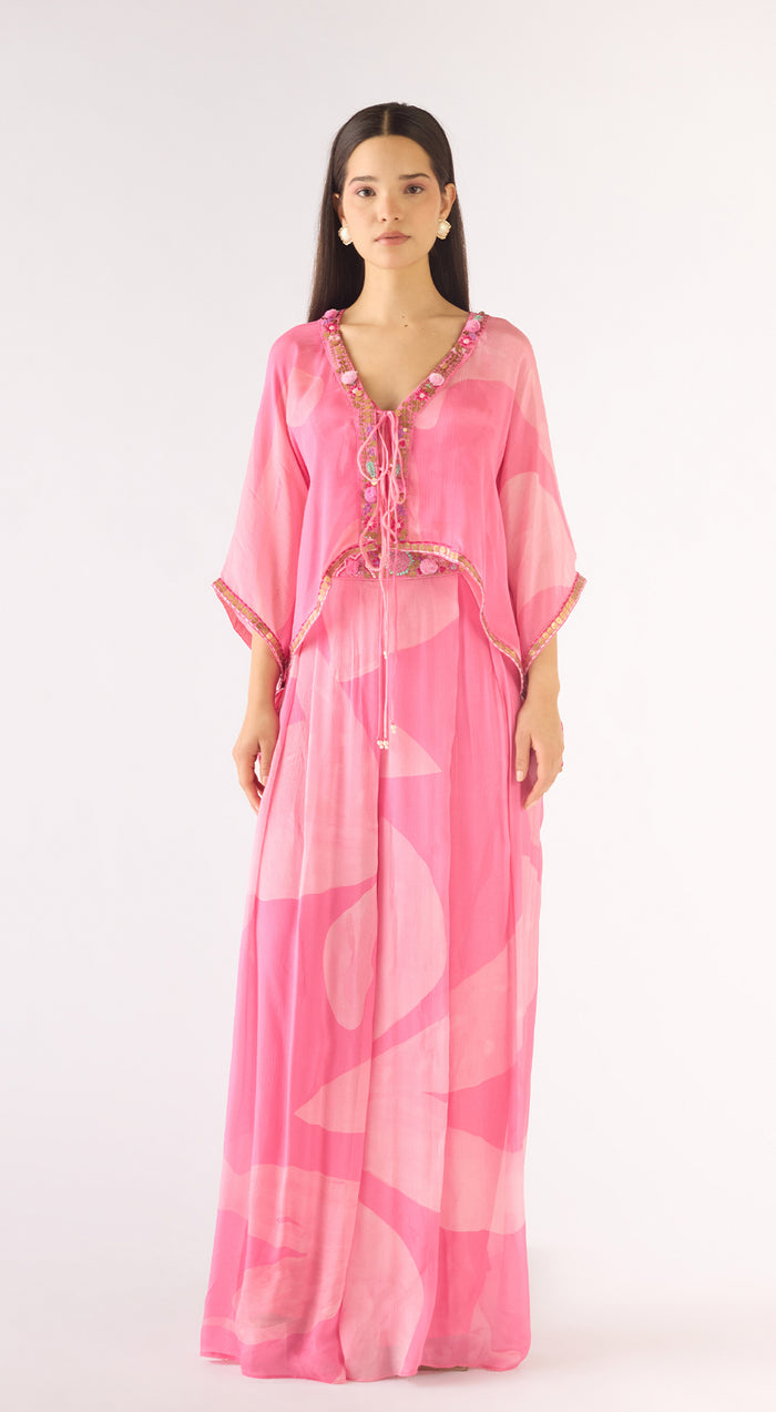Pink Chiffon Embellished Tunic Set