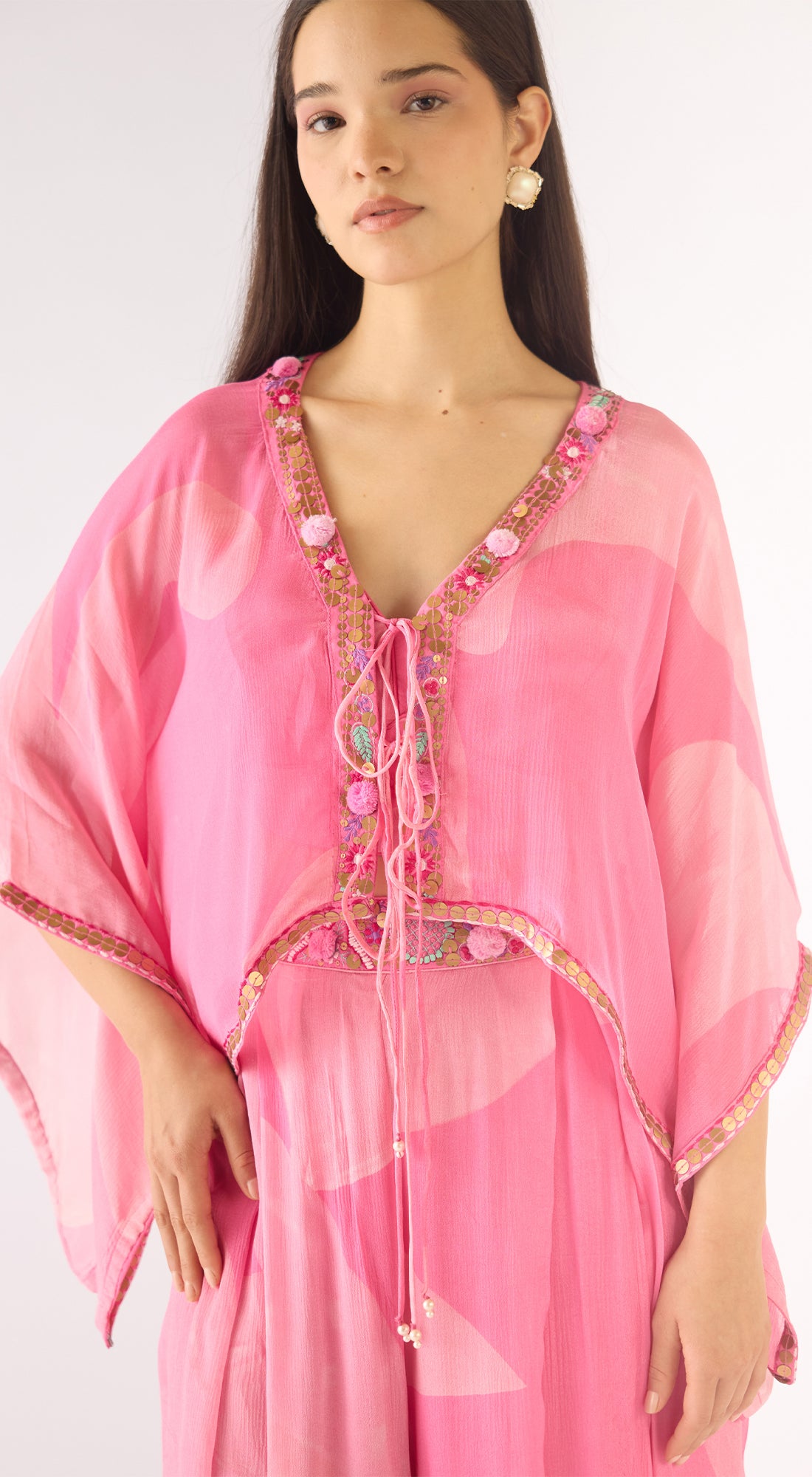 Pink Chiffon Embellished Tunic Set