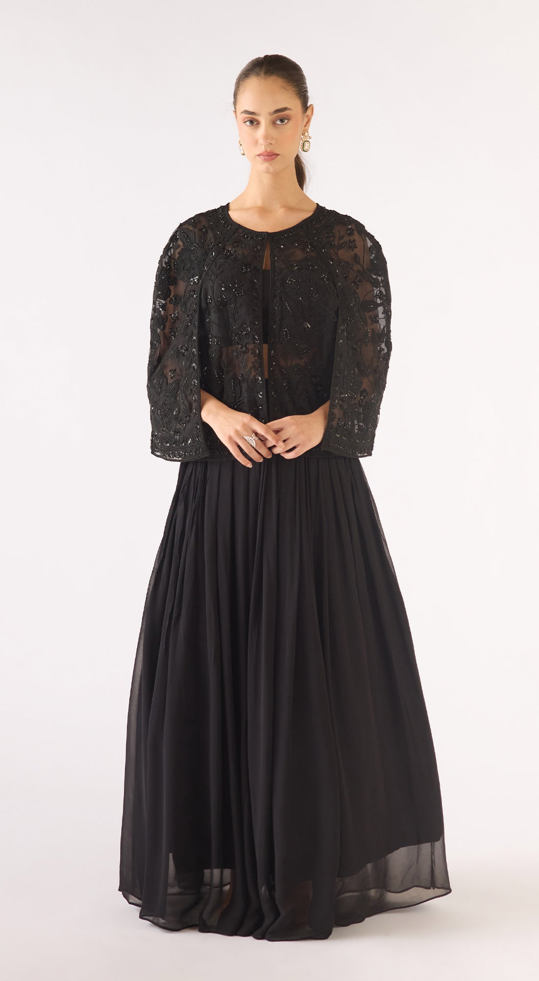 Black Georgette Embroidered Sharara Set