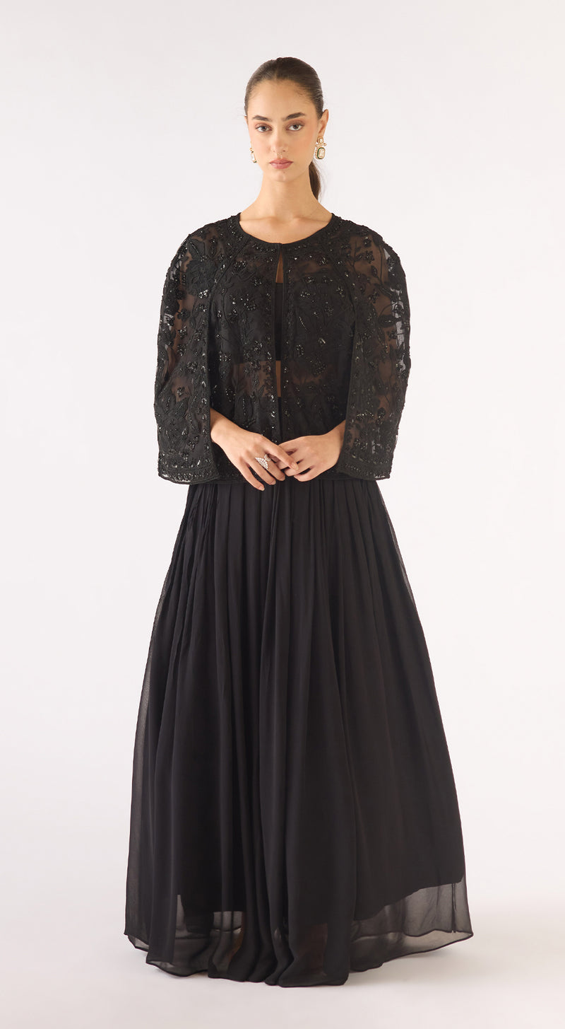 Black Georgette Embroidered Sharara Set