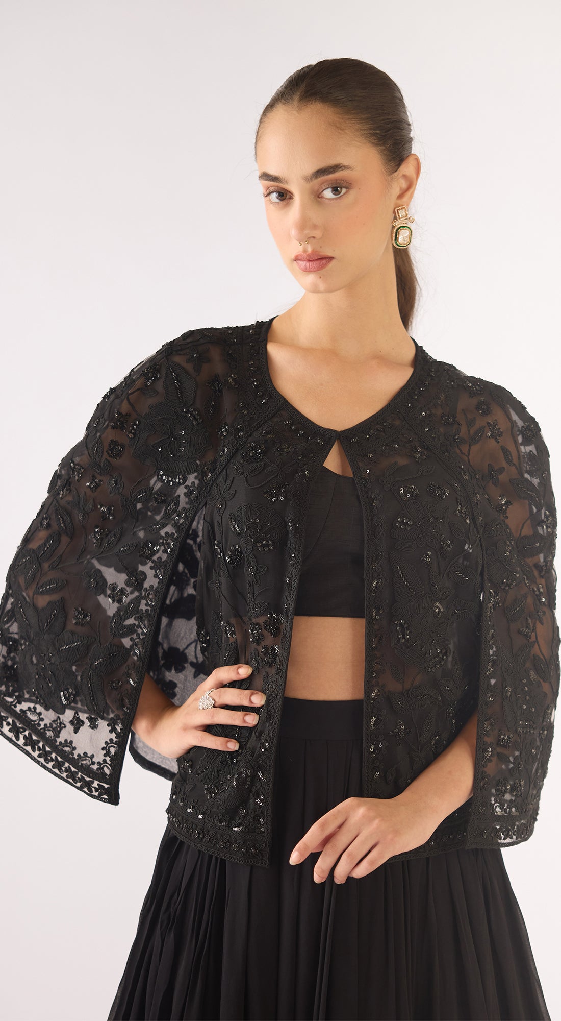 Black Georgette Embroidered Sharara Set