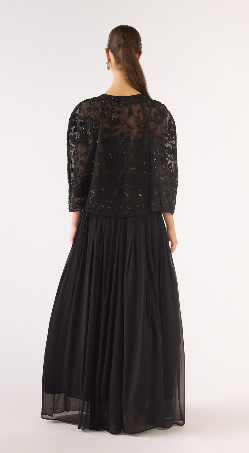 Black Georgette Embroidered Sharara Set