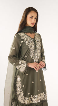 Olive Chanderi Embroidered Sharara Set