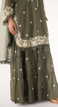 Olive Chanderi Embroidered Sharara Set