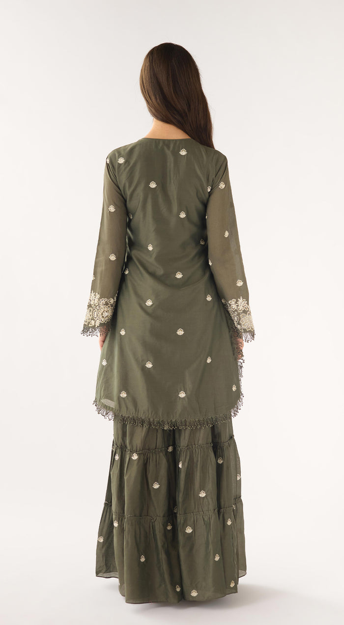 Olive Chanderi Embroidered Sharara Set