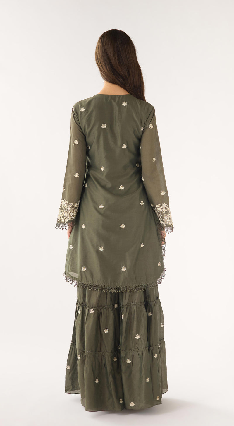 Olive Chanderi Embroidered Sharara Set