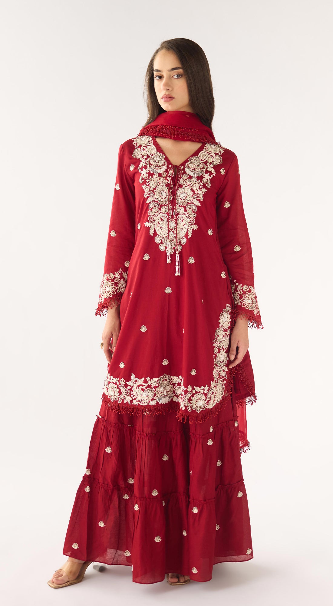 Red Chanderi Embroidered Sharara Set