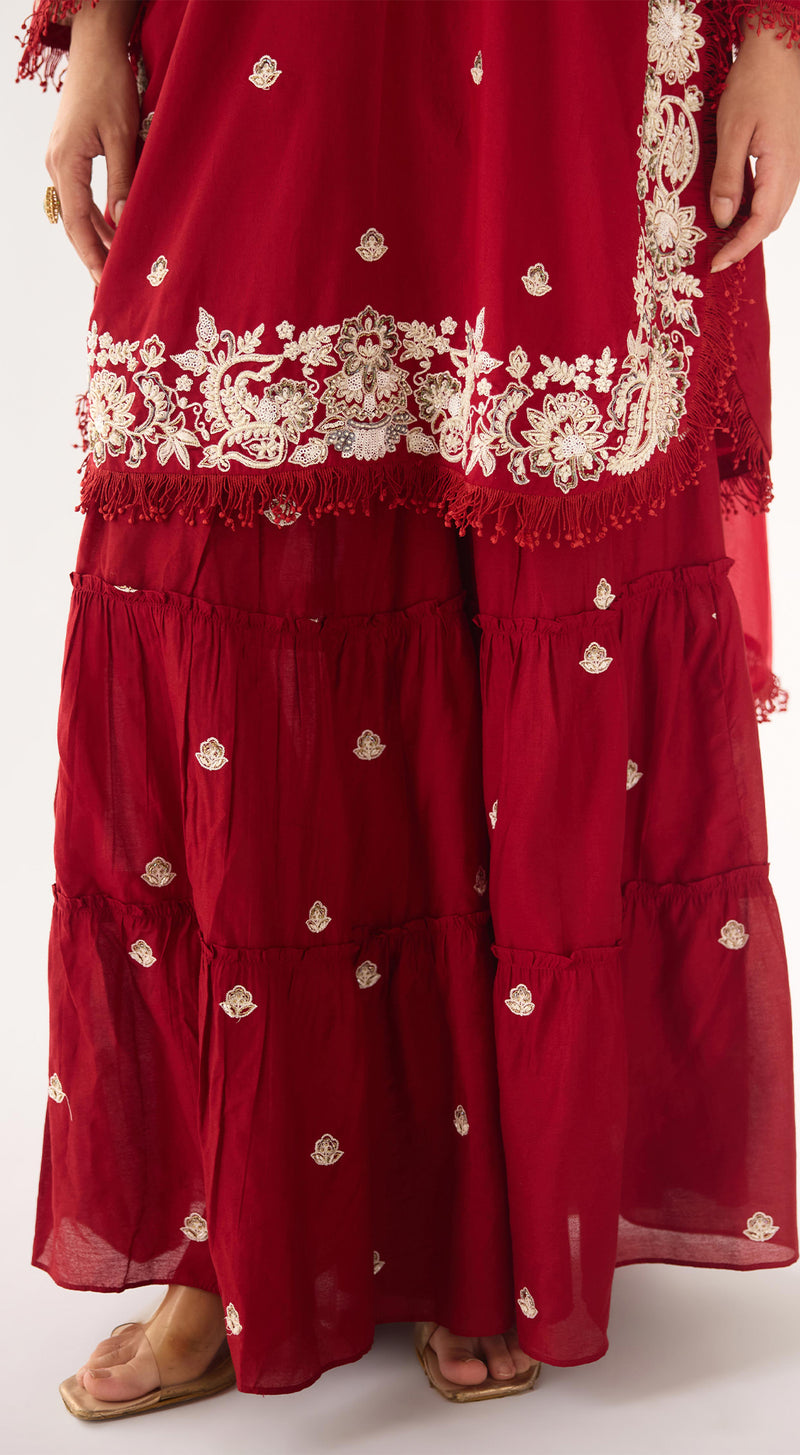Red Chanderi Embroidered Sharara Set