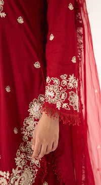 Red Chanderi Embroidered Sharara Set