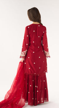 Red Chanderi Embroidered Sharara Set