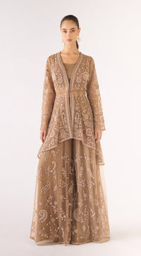 Grey Net Embroidered Sharara Set