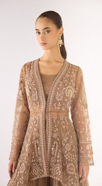 Grey Net Embroidered Sharara Set