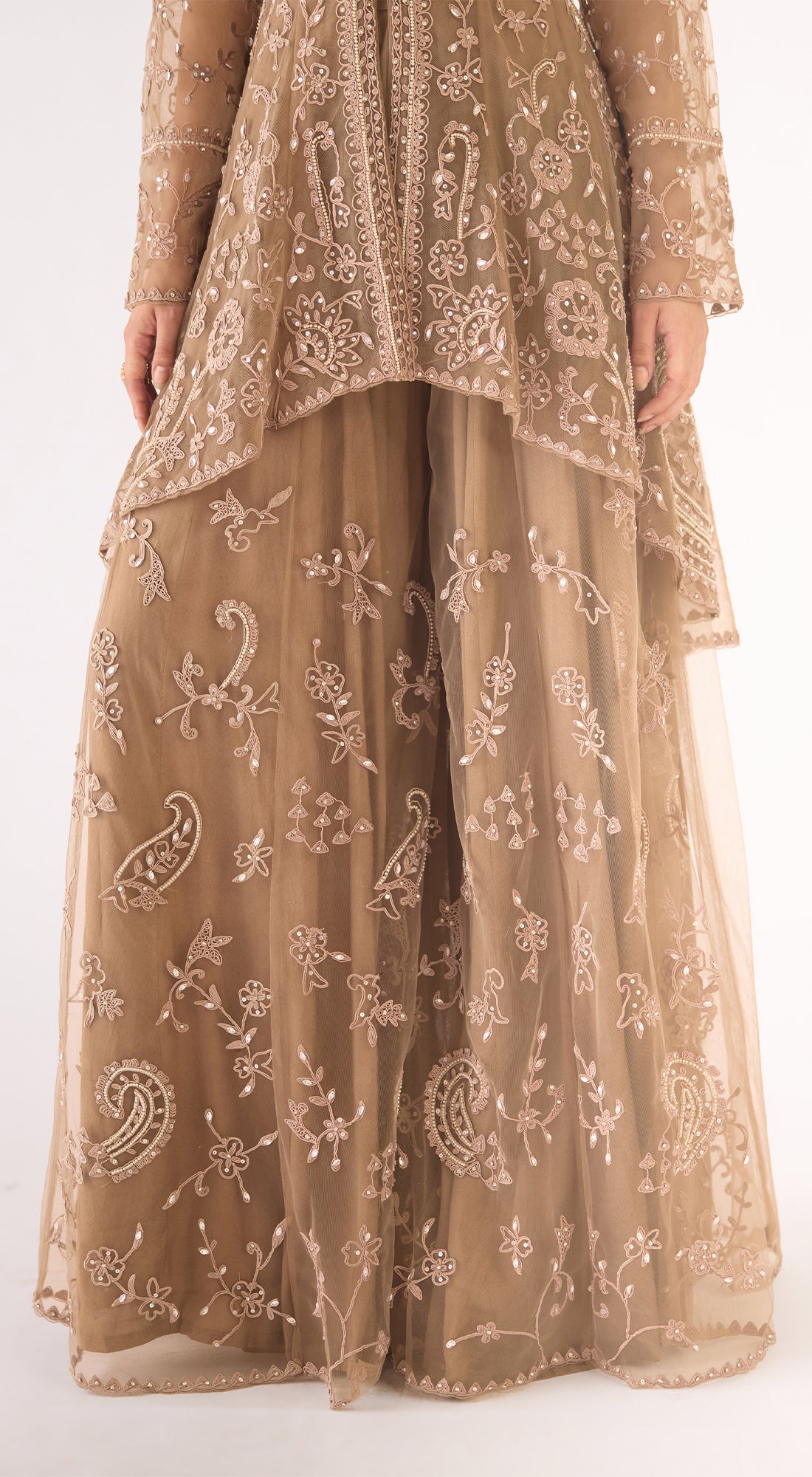 Grey Net Embroidered Sharara Set