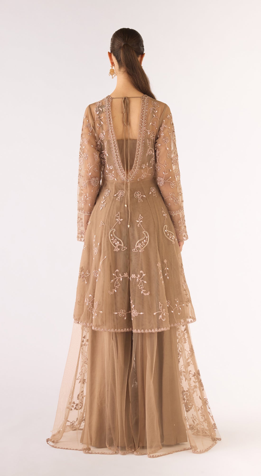 Grey Net Embroidered Sharara Set