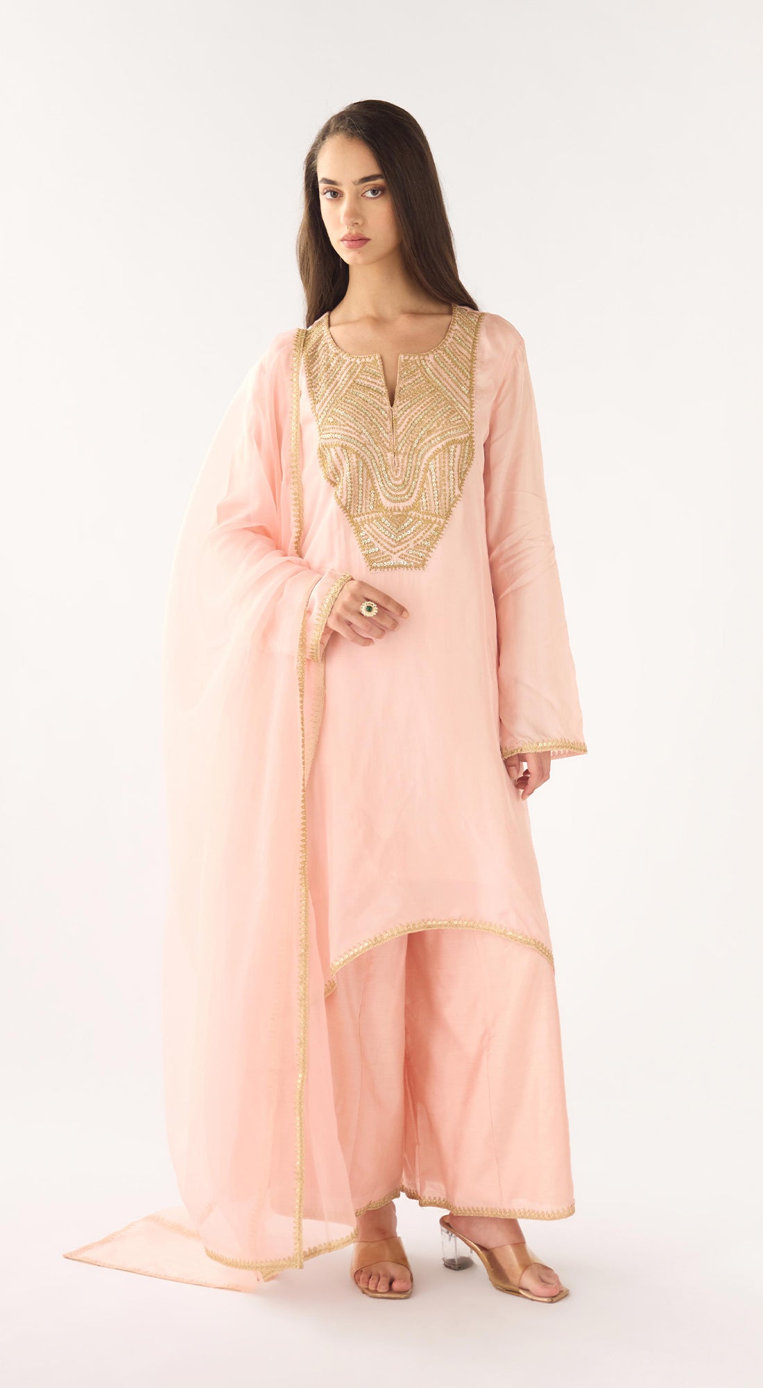 Peach Cotton Silk Suit Set