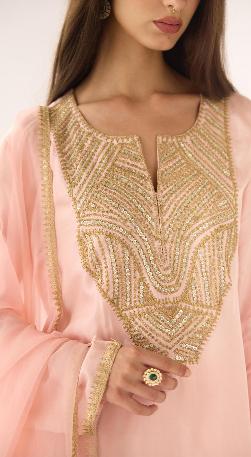 Peach Cotton Silk Suit Set