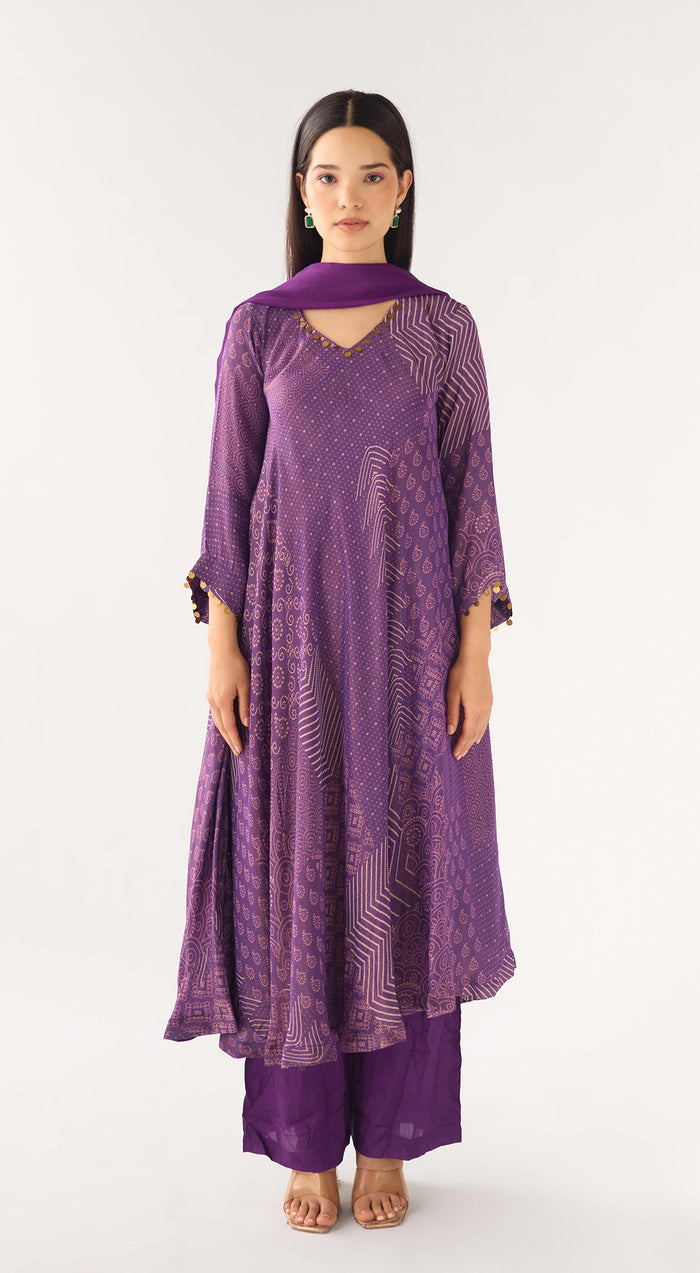 Purple Tissue Embellished Suit Set