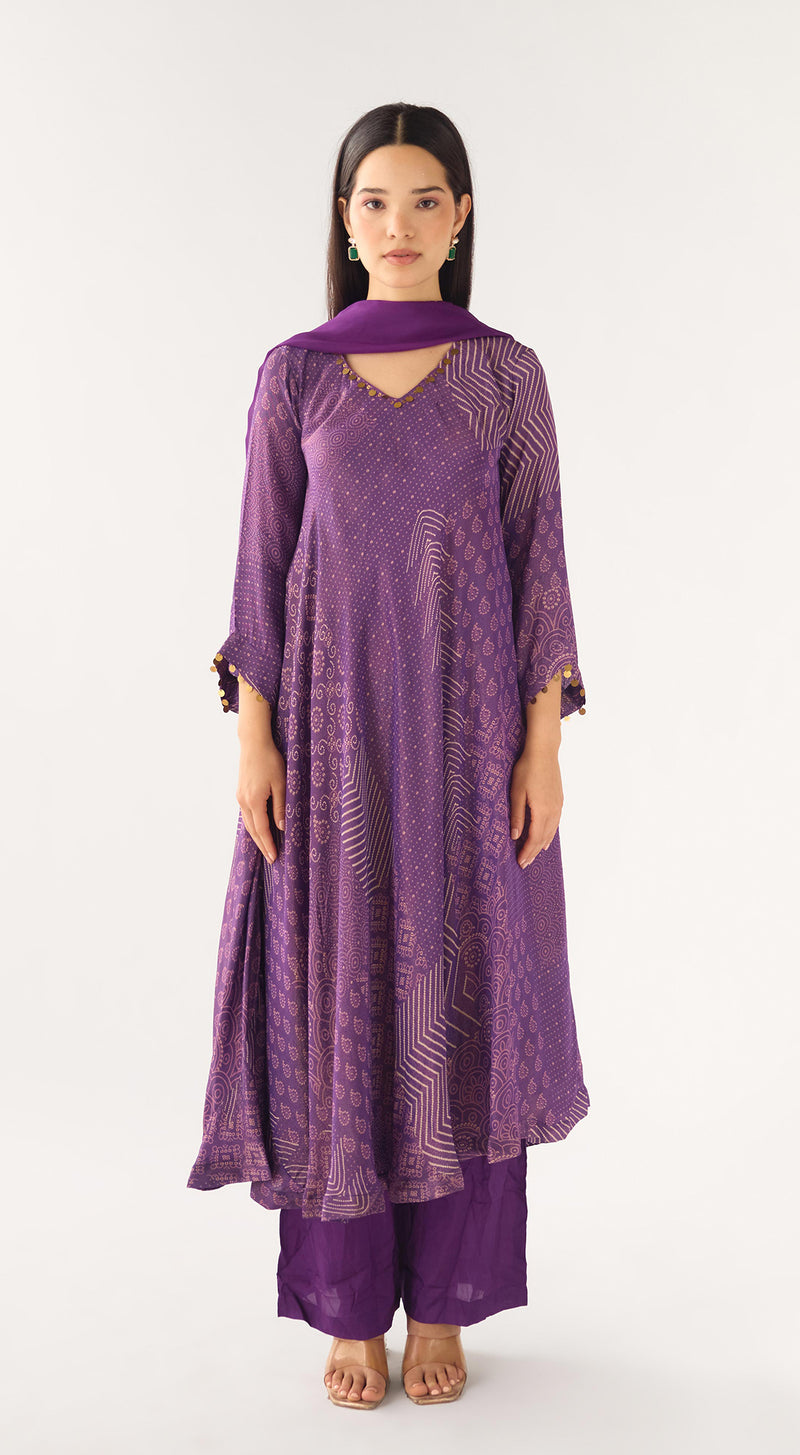 Purple Tissue Embellished Suit Set