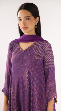 Purple Tissue Embellished Suit Set