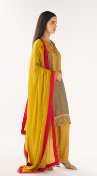 Yellow Cotton Silk Embellished Suit Set