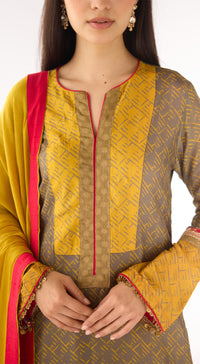 Yellow Cotton Silk Embellished Suit Set