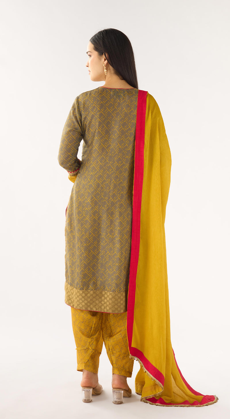 Yellow Cotton Silk Embellished Suit Set