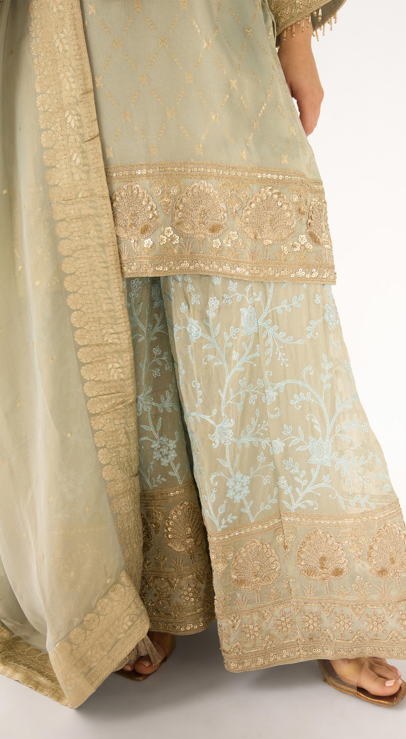 Aqua Banarasi Embroidered Sharara Set