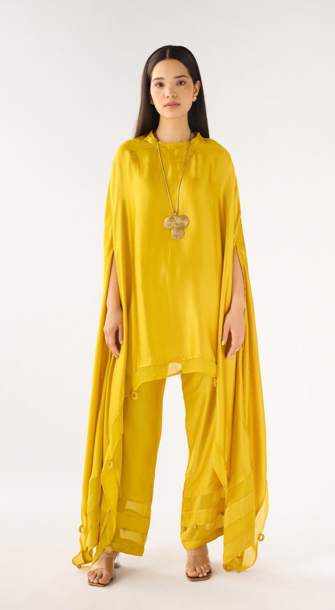 Mustard Satin Kaftan Set