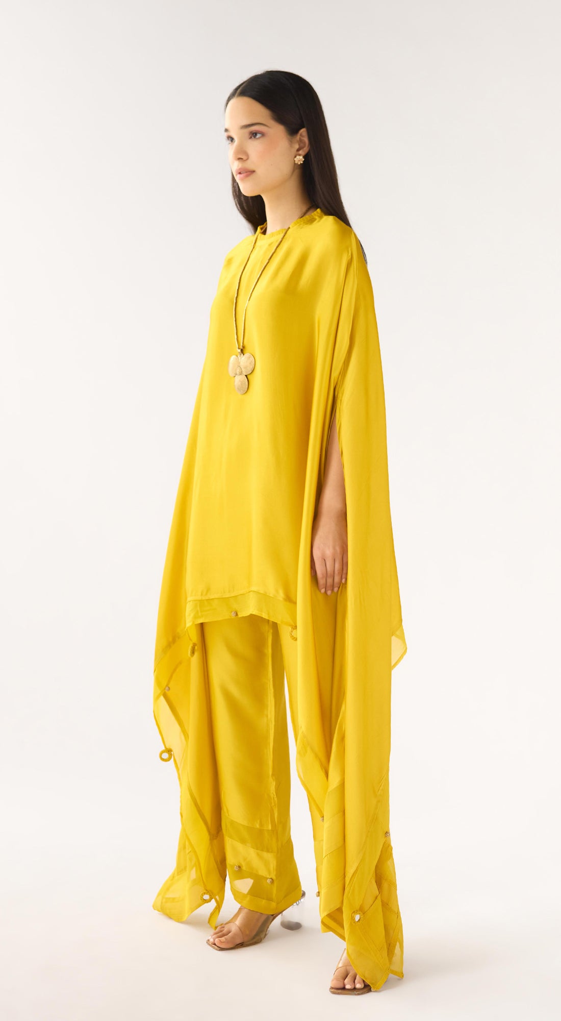Mustard Satin Kaftan Set