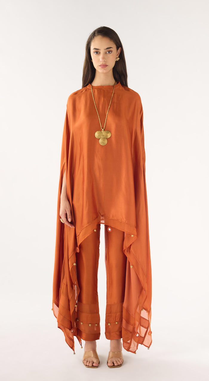 Orange Satin Kaftan Set