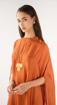 Orange Satin Kaftan Set