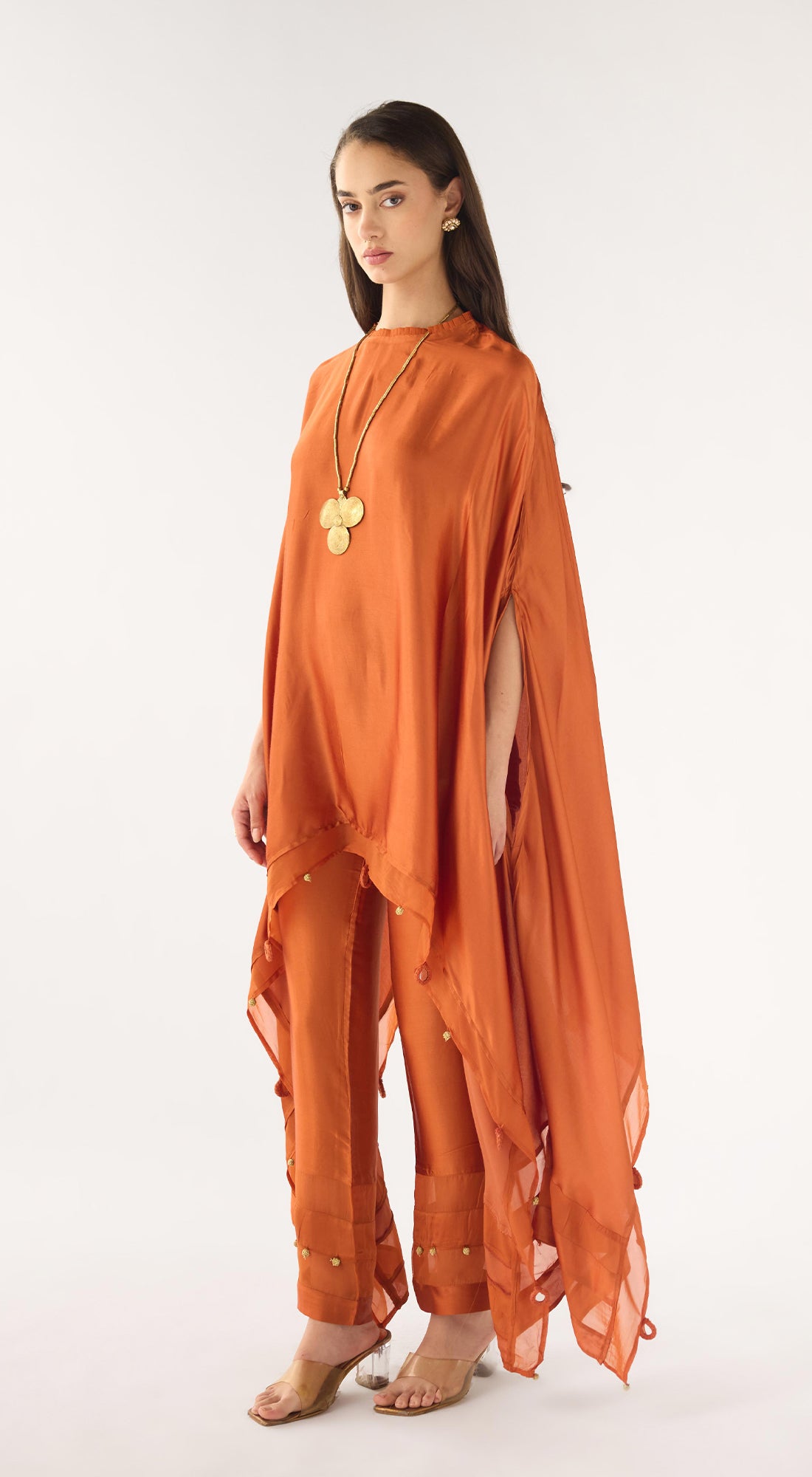 Orange Satin Kaftan Set