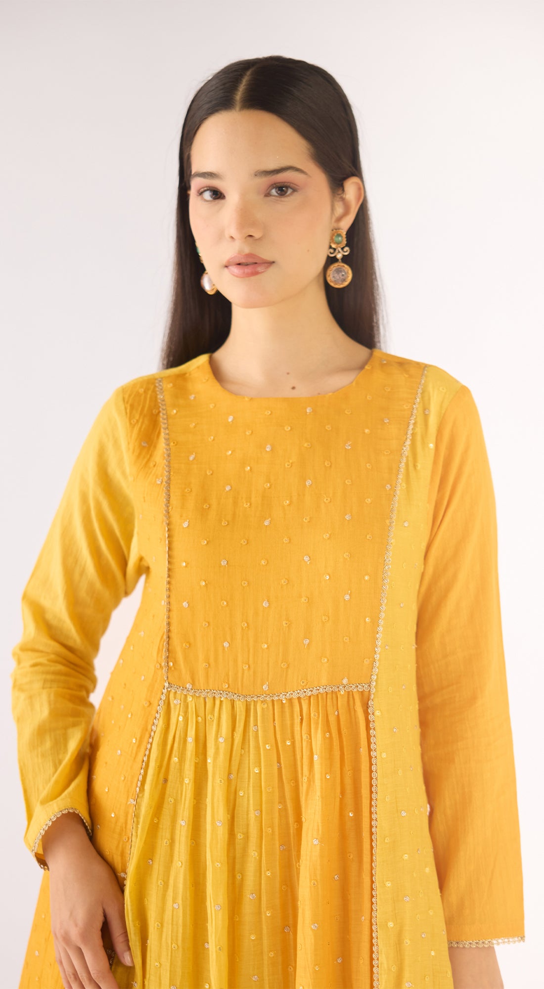 Yellow Cotton Silk Embroidered Kurta Set
