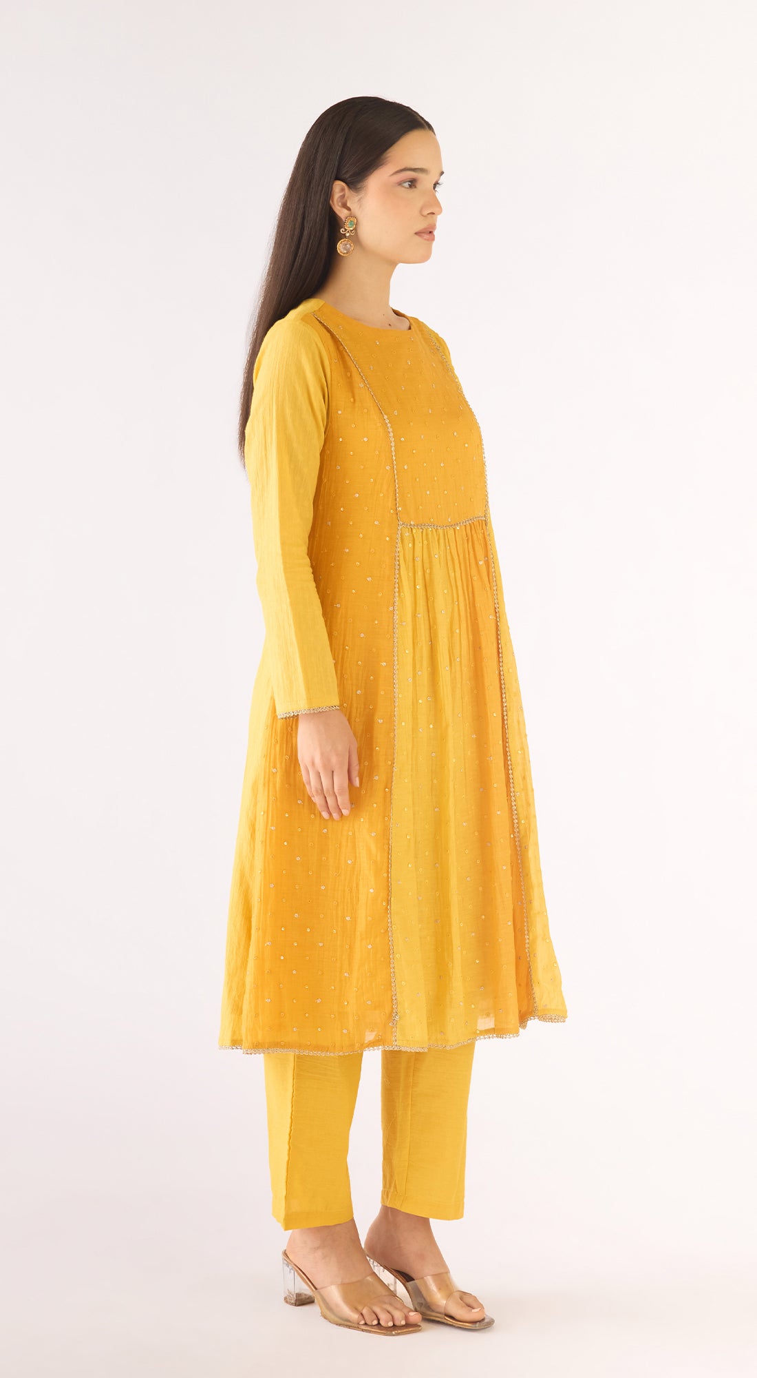 Yellow Cotton Silk Embroidered Kurta Set