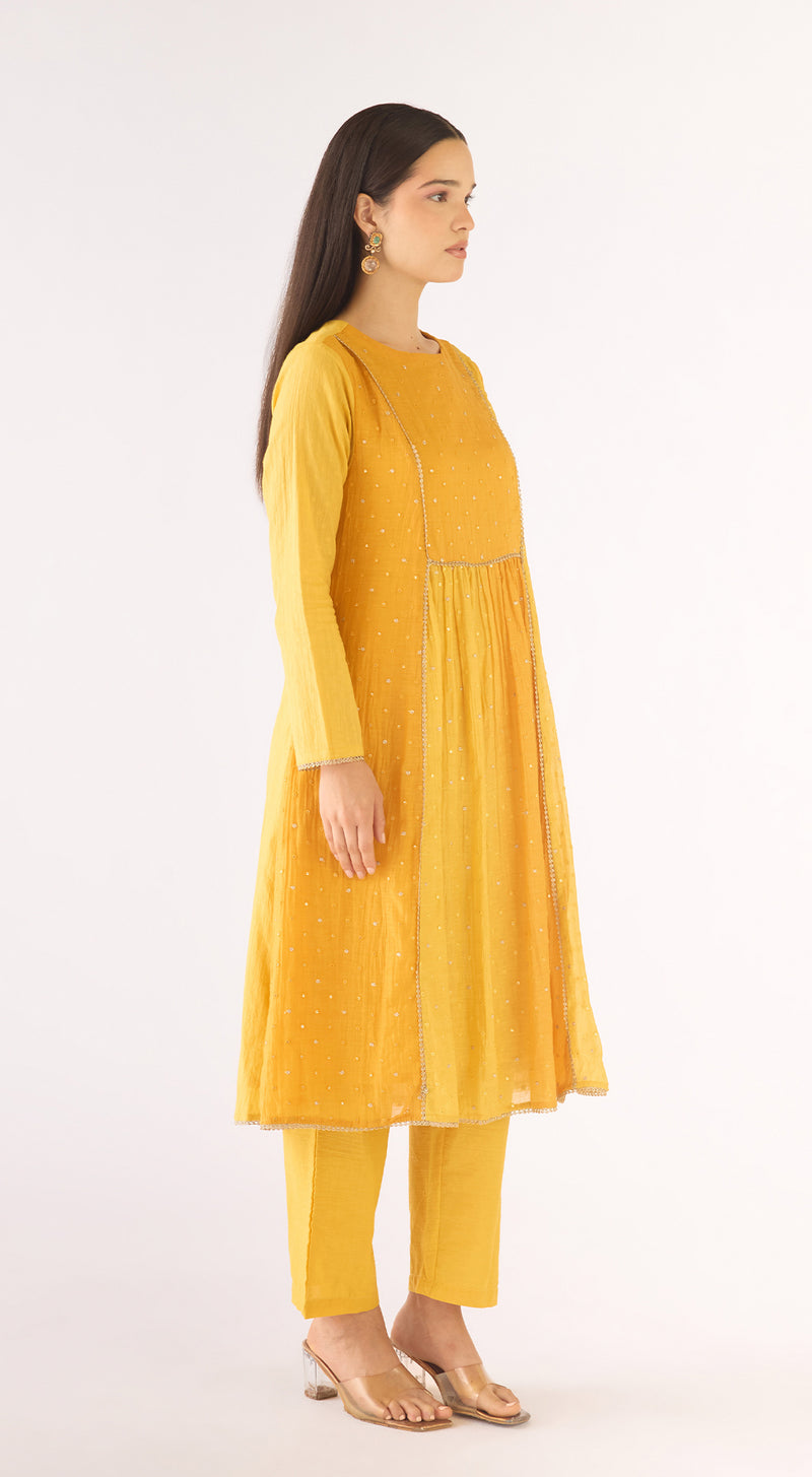 Yellow Cotton Silk Embroidered Kurta Set