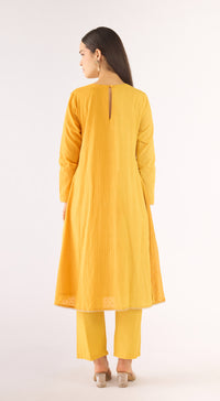 Yellow Cotton Silk Embroidered Kurta Set