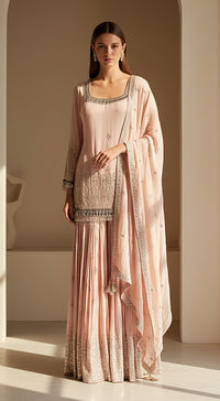 Blush Dawn Embroidered Sharara Set