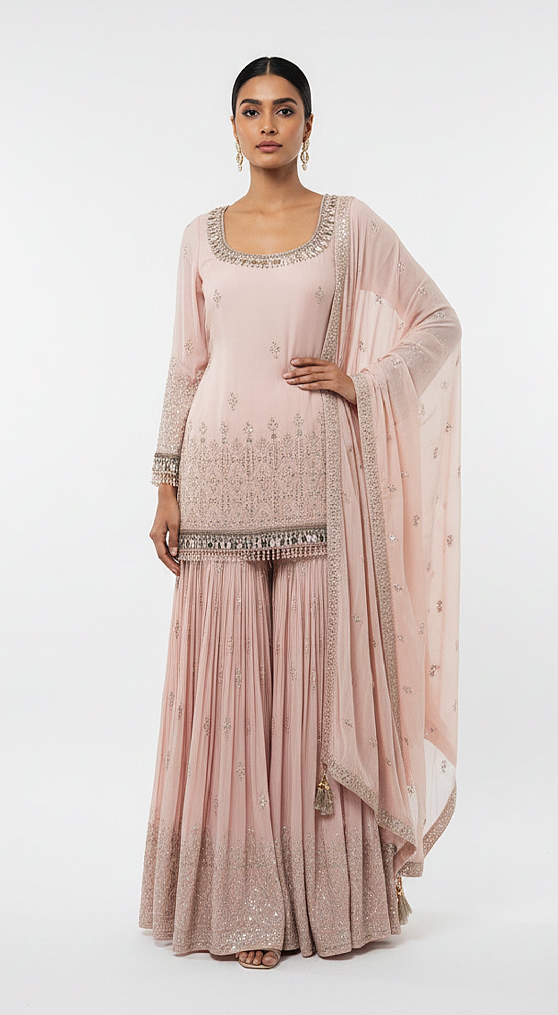 Blush Dawn Embroidered Sharara Set