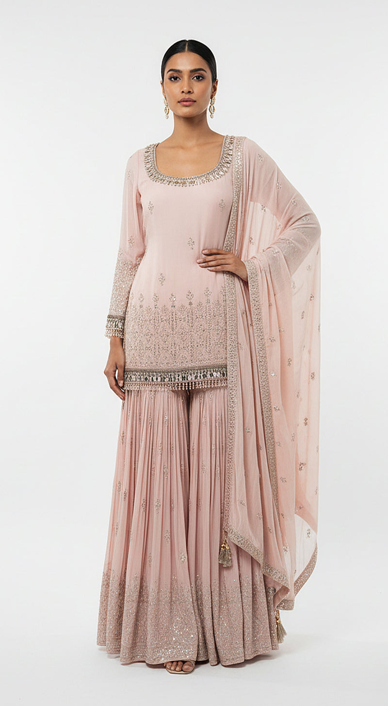 Blush Dawn Embroidered Sharara Set