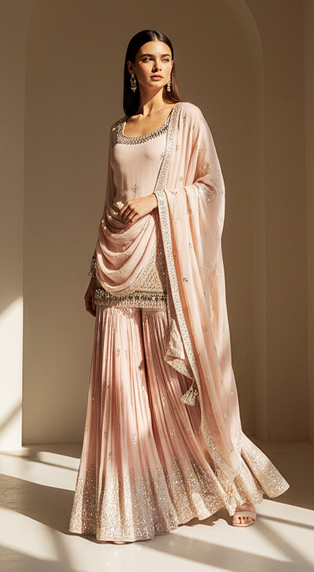 Blush Dawn Embroidered Sharara Set