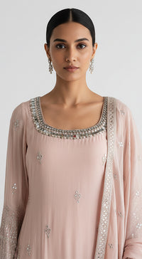 Blush Dawn Embroidered Sharara Set