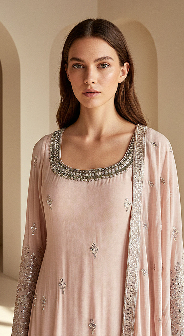 Blush Dawn Embroidered Sharara Set